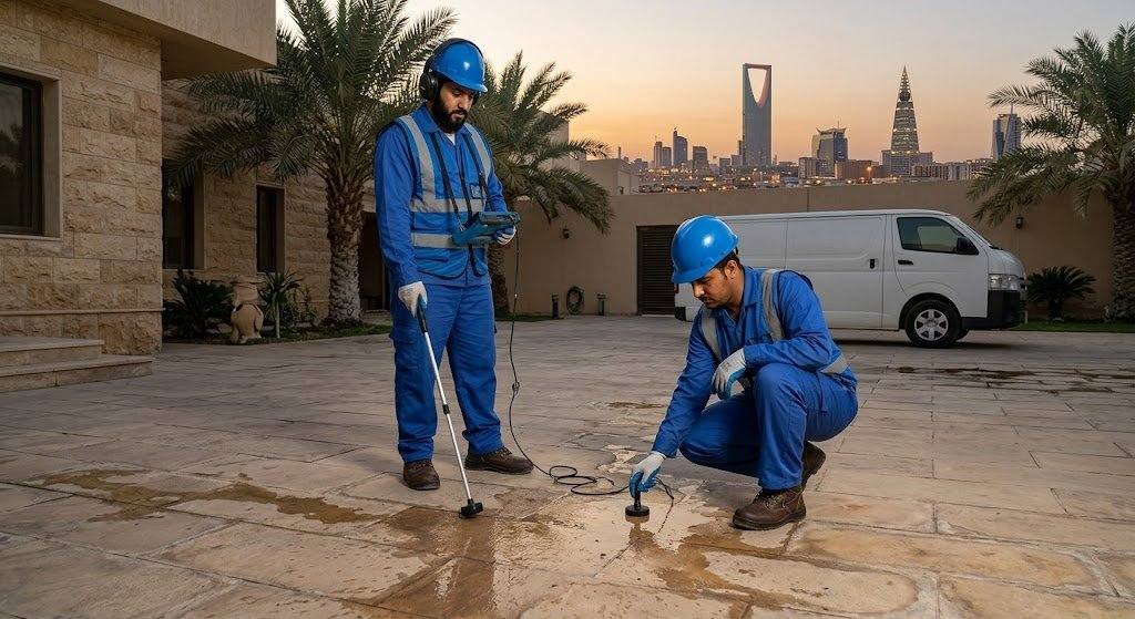 فني متخصص يقوم بفحص وكشف تسربات المياه باستخدام أجهزة حديثة بدون تكسير ضمن خدمات كشف تسربات حي الصحافة لضمان الحفاظ على المبنى وتوفير راحة العملاء.