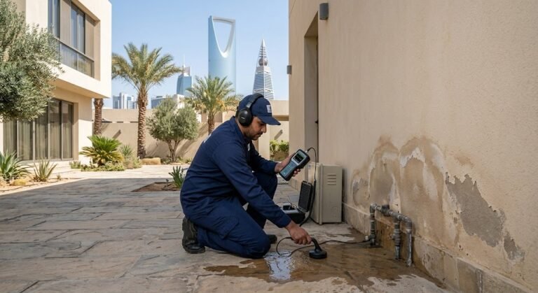 فحص ومعالجة المشاكل عبر خدمة كشف تسربات المياه حي الخليج بالرياض